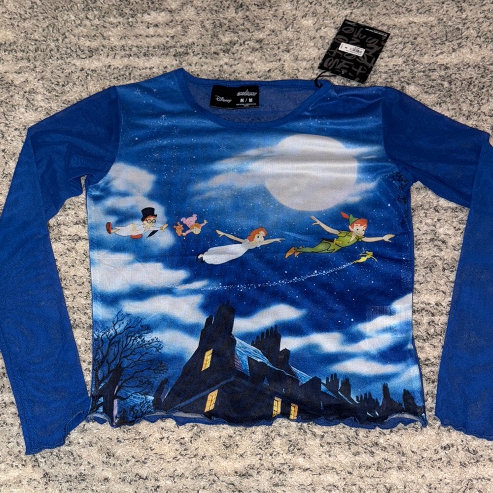 Disney Blue Mesh Long Sleeve Peter Pan Tee